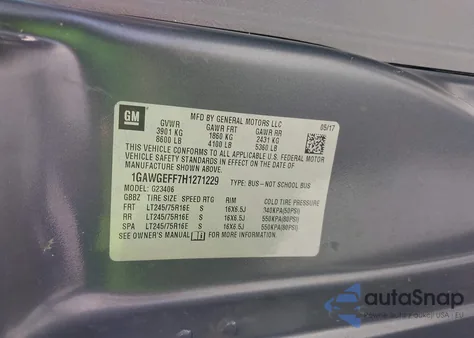 2017 Chevrolet Express 2500 Ls z USA, uszkodzony, nr VIN 1GAWGEFF7H1271229